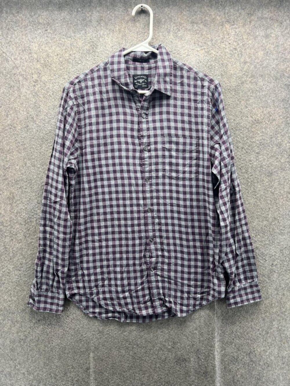 Lucky Brand Shirt Men Small Purple Plaid Long Sleeve Flannel Button Up Slim Fit